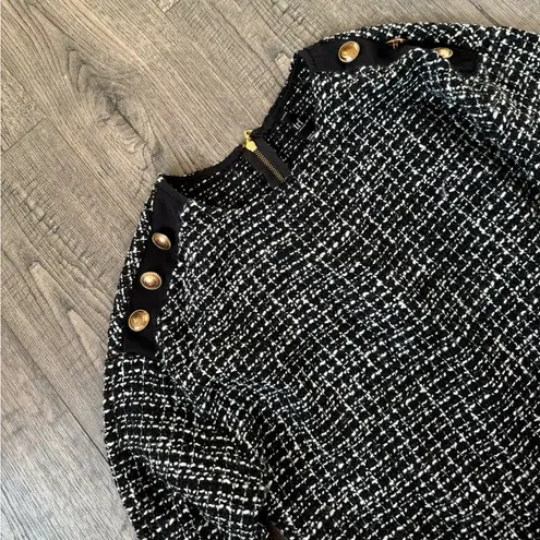 ZARA  TRF Black & White Tweed Dress with Buttons