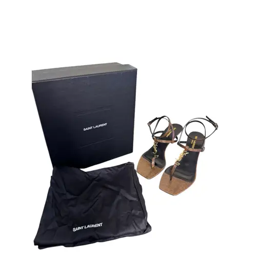 Saint Laurent NIB Cassandra 60mm Leather Sandals in Macadamia Brown Size 39.5