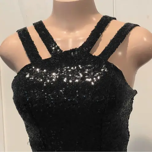 Honey and Rosie Black Sequin sequin small Dress high slit FLAWED