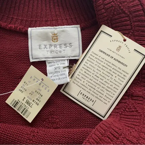Vintage Express Sweater Tricot Burnt Red Cotton Knit Textured Scoop Neck XS NEW