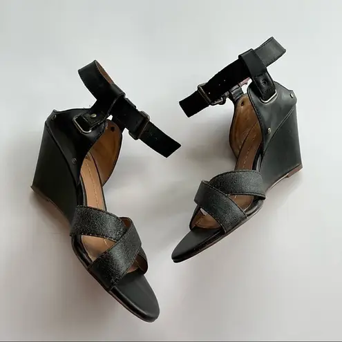 DV DOLCE VITA WEDGE ANKLE STRAP BLACK LEATHER WOMENS SIZE 7.5