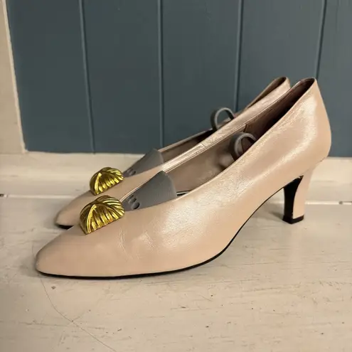 Valerie Stevens Vtg Women's Pump Heels Almond Toe Soft Peachy Pink Leather 8M