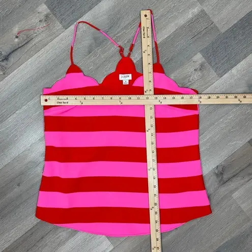 J.Crew Scalloped Striped Cami Halter Tank Top Shirt Pink Red 4