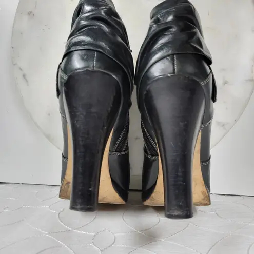 Facade Zena Ankle Boots Womens 10 Black Leather Gathered Snap Platform Heeled