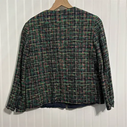 Akris Punto US 10 Designer Multi-Color Tweed Boucle Jacket Collarless Zip Front