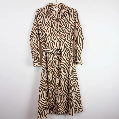 Untuckit for Her Elise Shirt Dress Stretch Cotton Safari Print Zebra Tan Size 6