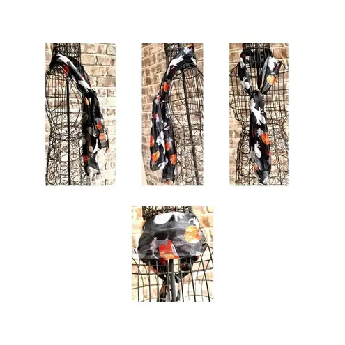 Halloween Scarf Black Gray Cat Ghosts Jack O Lantern Festive Spooky Deco…
