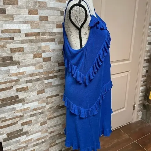 Belldini NWT cobalt blue asymmetrical knit dress w rhinestones and ruffles Sz XL