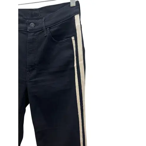 MOTHER Insider Crop Step Fray Jean in Guilty Racer Stripe Sz 27 Black