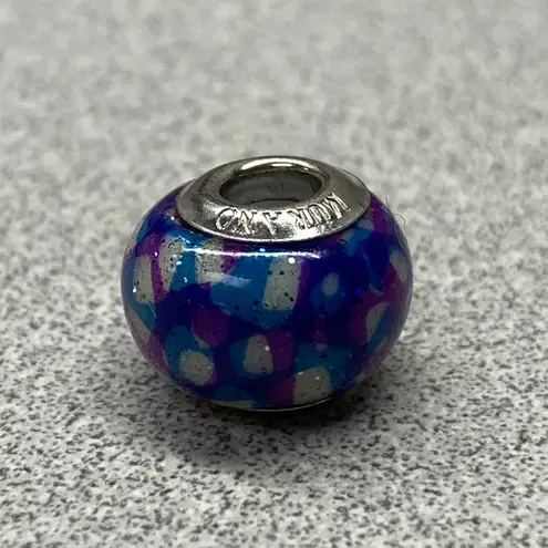 Murano Glass Bead European Charm Bracelet Purple Blue White Sparkle Accent