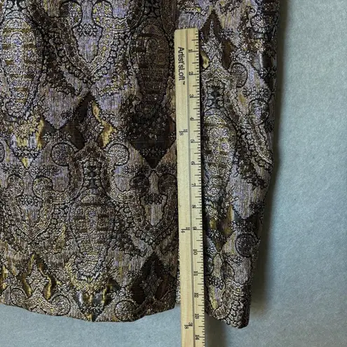 Donna Vinci Metallic Floral Embroidered Pencil Midi Skirt Front Slit size14 Gold Size 14