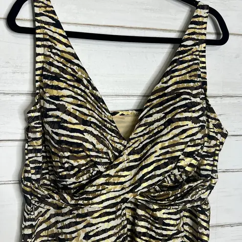 Swimsuits For All Swim Dress Handkerchief Hem Metallic Zebra Print Size 28 Tan