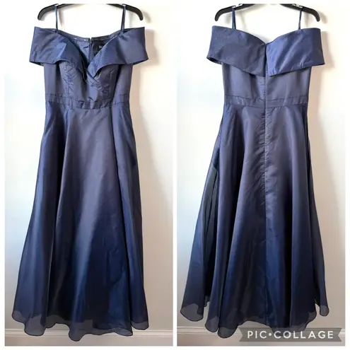 XScape  6334XP Off The Shoulder Organza Gown Navy Blue 8 Petite
