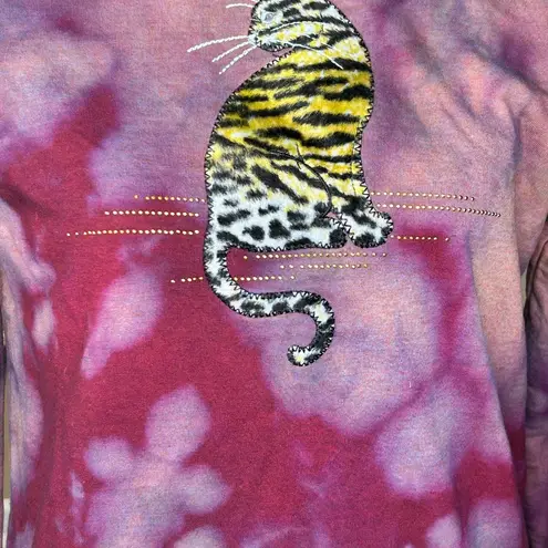 Vintage 90's Top Stitch Morning Sun Double Collar Sweatshirt Velvet Cat Leopard Purple Size M