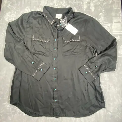 Johnny Was NWT Jade Sonia Double Pocket Shirt XL Silky Turquoise Accents Rivets