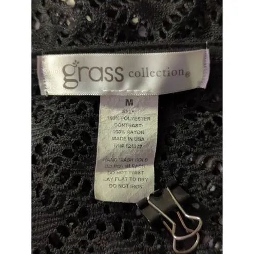 Grass Collection Top Woman's Medium Black Lace Crochet Sheer Cropped Y2K