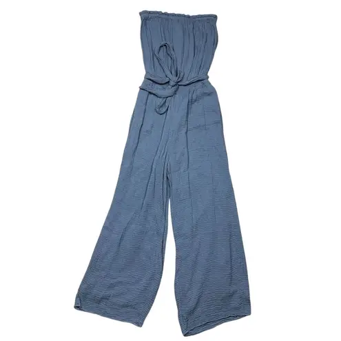 Evereve Women's Strapless Riley Gauze Jumpsuit Size M Lake Blue Summer Casual