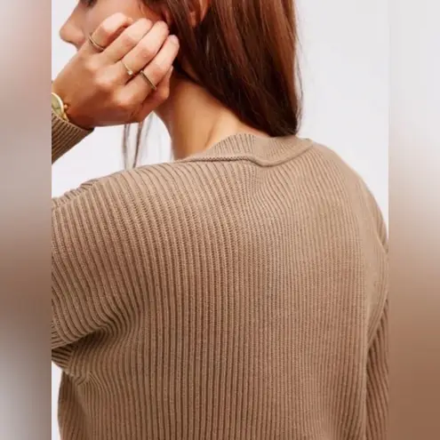 Free People  Allure Pull Over Deep V-Neck‎ Ribbed Sweater Taupe Brown Size Small - Image 5