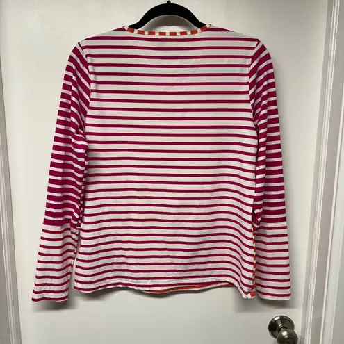 Lands'End  Women Striped Long Sleeve Rash Guard Pink Orange White Medium 10-12