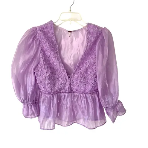 Free People  Faye Sheer Rosette Blouse NWOTS Lavender Purple size small