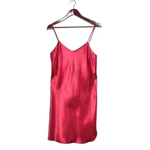 Vanity Fair Vintage 90's Y2K Red Satin Sleeveless V-Neck Mini Chemise Slip Dress