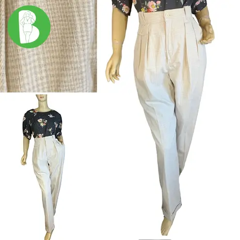 Liz Sport VINTAGE GRAY & OFF WHITE PLAID HIGH WAIST PLEATED TROUSERS (12)