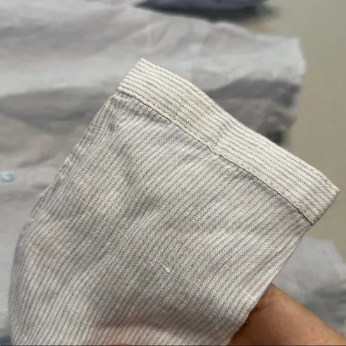 Sigrid Olsen NEW Blue Stripe 100% Linen Button Up Shirt Coastal Nautical Size XL