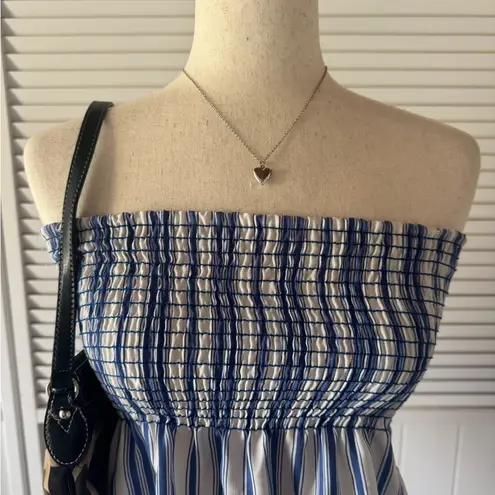 Teenbell White Blue Pinstriped Strapless Peplum Top Size undefined