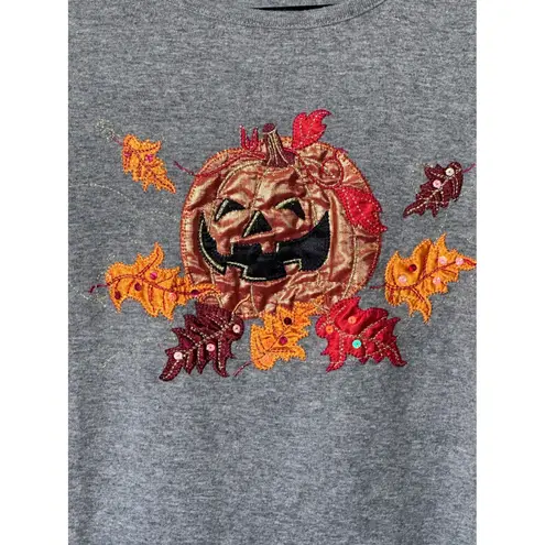 White Stag Womens Top Gray Halloween Pumpkin Long Sleeve Shirt Medium Teacher