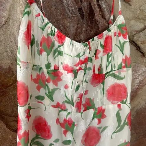 Commense Floral Ruched Button Detail Dress size small Red