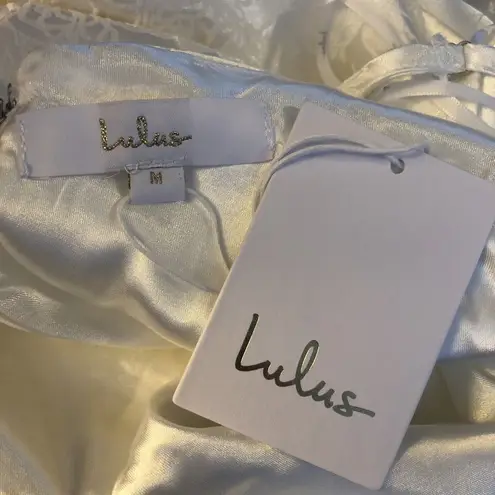 Lulus Promise My Passion White Satin Jacquard Maxi Dress V Neck Floral M Size M