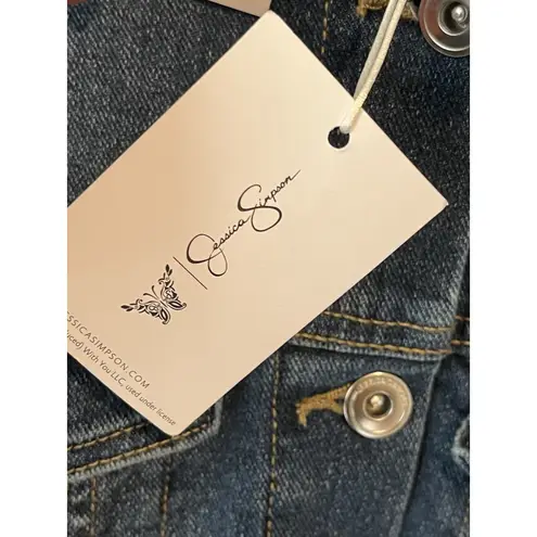 Jessica Simpson  Denim Jacket Women's Size 2X Blue Distressed Floral Embroidered