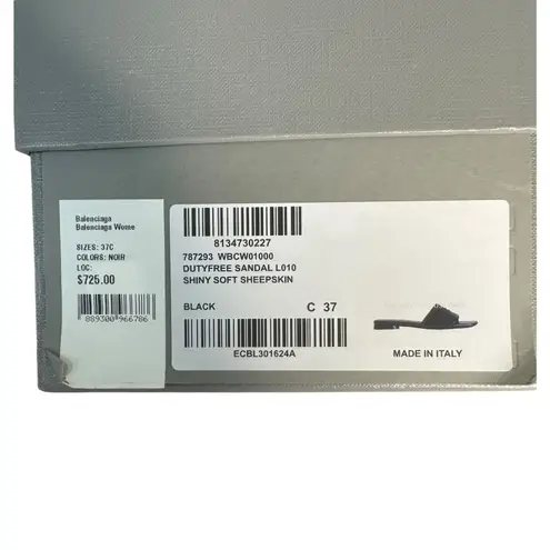 Balenciaga NIB Duty Free Leather Logo Slides in Black Size 37