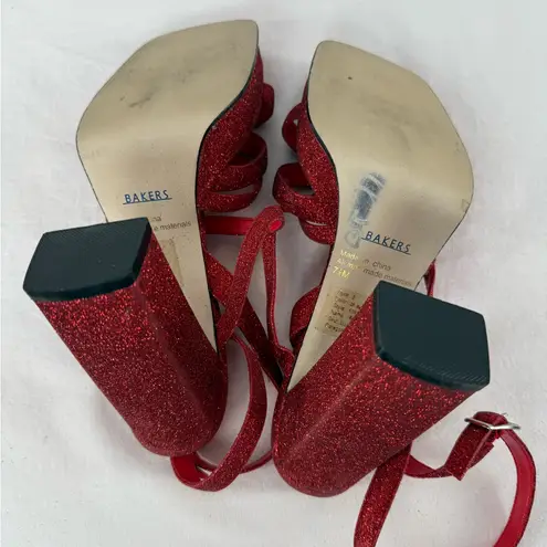 Bakers Glitter Strappy Square Toe Platform Heels in Red Size 7.5