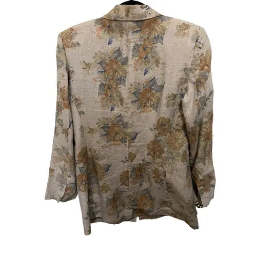 Jennifer Moore VTG  Taupe Floral Watercolor Print  Linen Jacket Blazer Sz…