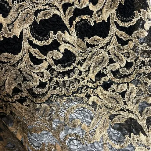 Kay Celine Vtg Y2K Women's XL Lace Tank Top Black Beige Open Mesh Back Neutral