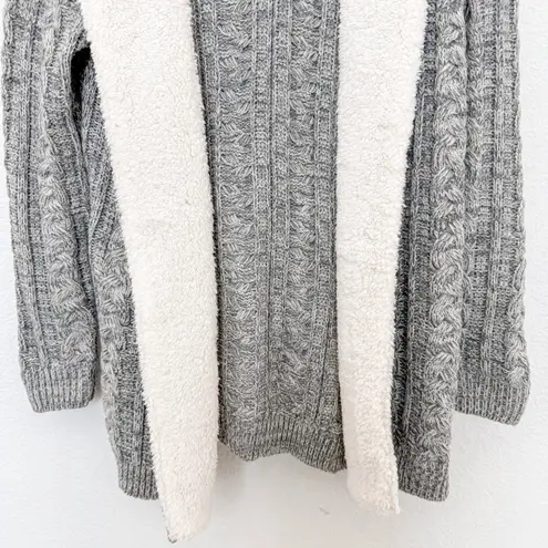 Lety & Me Womens Cardigan Size M Gray Sherpa Lined Hooded Cable Knit Fisherman Size M