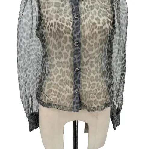 ZARA  Shirt Animal Print Organza Shirt Leopard Blouse Button Down Gray Size Small