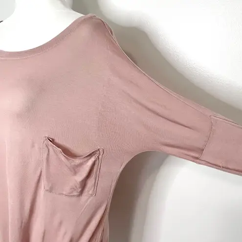 LA Made New  Long Sleeve Pocket Top Soft Modal Knit Dropped Shoulder Pink