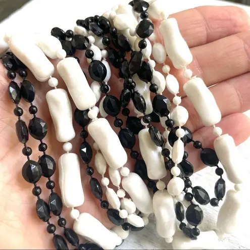Vintage black and white beaded multi strand long necklace