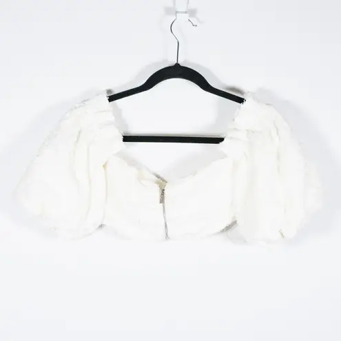 House Of CB Sorelle Woven Tweed Textured Off The Shoulder Crop Top White XS