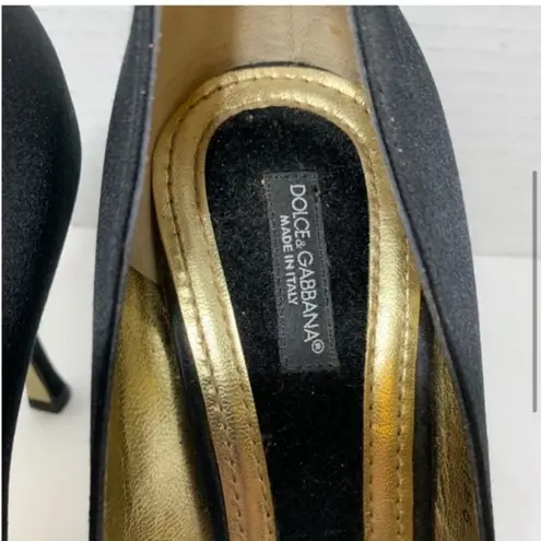 Dolce & Gabbana , baguette bow , black satin pumps, heels size 7