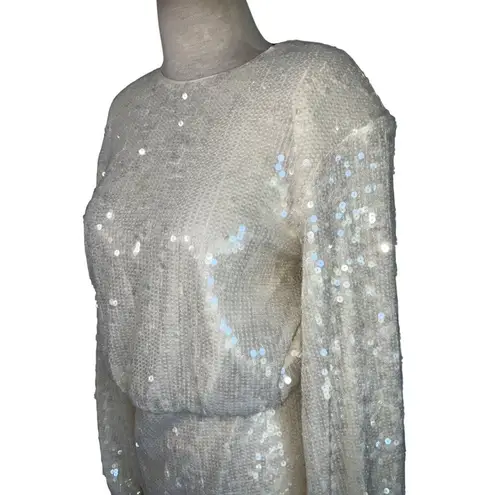 ROTATE Sequins Dress in Egret 38 New Womens Mini Long Sleeve Cocktail White Size undefined