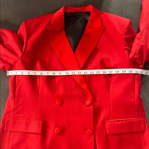Women’s Red 2 Piece Formal Tuxedo Suit Satin Peak Lapel Dbl Breasted L **READ Size L