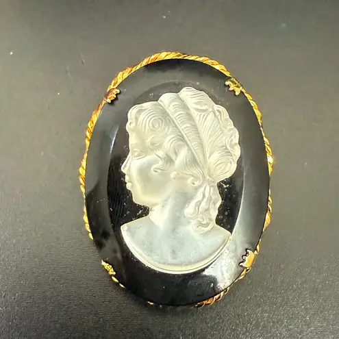 Vintage Unsigned White Lucite Black Satin Glass Gold