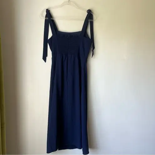 Petal and Pup  Laurel Navy Blue Tie Shoulder Side Slit Midi Dress 4