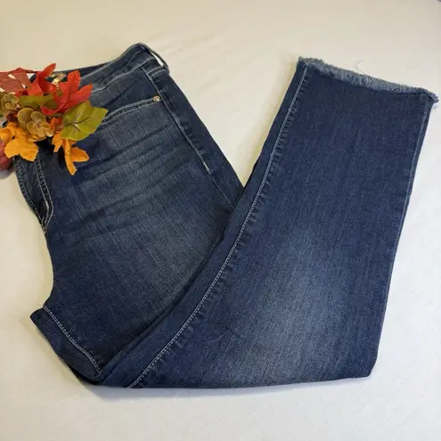 Seven7 Dark Wash Straight Leg Mid Rise Raw Hem Crop Denim Jeans Size 10 Women #
