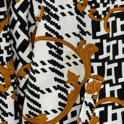 Notations Womens Silk Bomber Jacket Size M White Houndstooth Gold Baroque Swirl