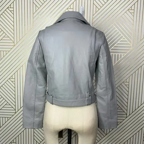 Maje Bassung Belted Leather Motorcycle Jacket Gray