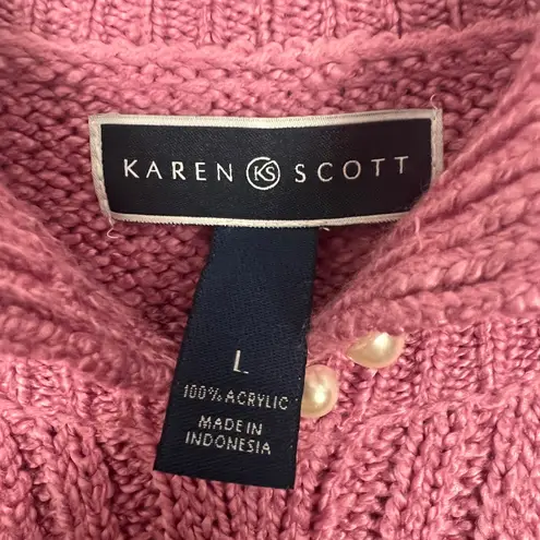 Karen Scott Cable Knit Pullover Pink Sweater Size Large